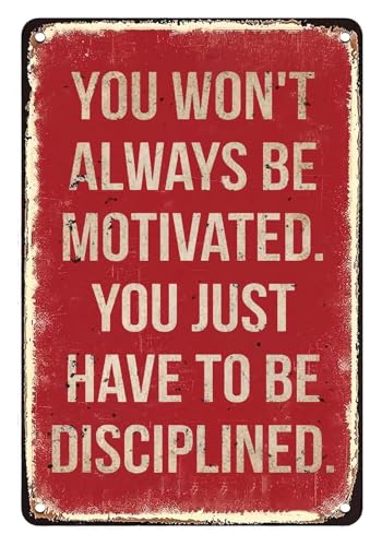 Retro Metal Gym Sign with Motivational Quote on Discipline Vintage Tin Wall Decor for Garage Home Gym Office Decor 8 X 12 inch