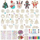 298 Pezzi di Ciondolo in Legno per Natale da Dipingere, Set di 30 Tipi di Artigianato per Bambini di Natale, 2 per Tipo, Decorazione per Albero di Natale per Bambini in Legno, Decorazione Natalizia