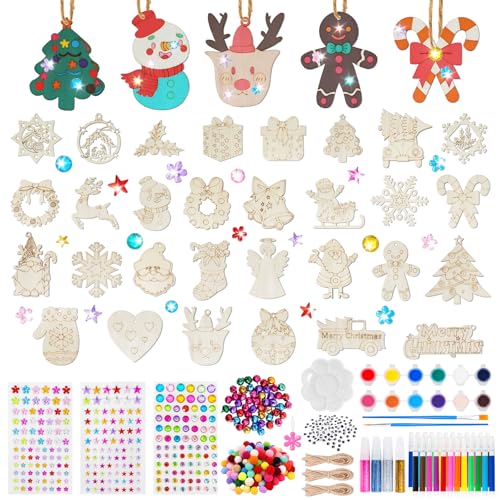 Skandinavischer Christbaumschmuck 19 298 Stück Holzanhänger Weihnachten zum Bemalen Set,30 Arten...