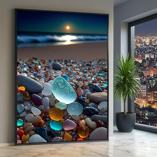 Tableau galets de plage clair de lune pour une poésie marine chez soi