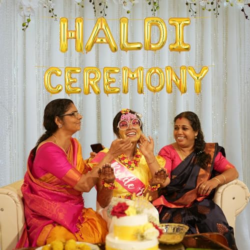 Image of Haldi Ceremony Banner Gold for Wedding Boys Girls Men Women Foil Balloon Decoration Decor Celebration Golden