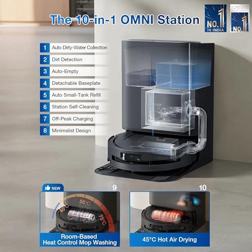 Image of ECOVACS DEEBOT T80 Omni 2 in 1 Robot Vacuum Cleaner & Mop, 2025 New Launch, 18000 Pa, 6400 mAh Battery, OZMO Roller Real-Time Mop Washing, Self-Emptying, Hot Air Drying, AI ReMop 2.0, ZeroTangle 3.0
