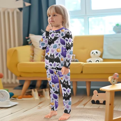 Pajama Sets Long Sleeve Halloween Themed Bat Pattern Design Soft Comfy Sleepwear 2 Piece PJS 3-8T 5