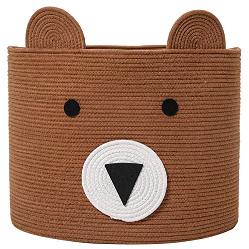 Image of 18x15 Inch Large Bear Basket, Open Cotton Rope Animal Storage Bin for Kids Bedroom Playroom, Handwoven Teddy Bear Decor, Rust Brown