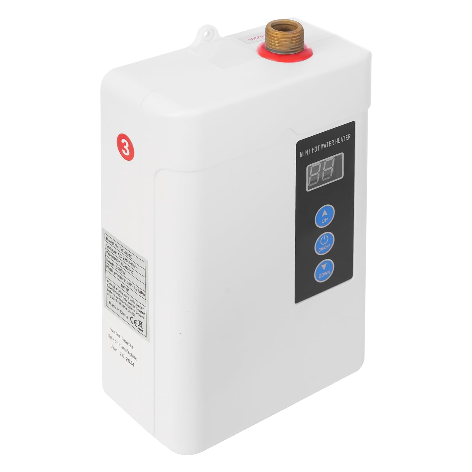 Elektrischer Durchlauferhitzer Mini Elektrischer Wassererhitzer Küche, Handwaschbecken Warmwasserbereiter mit LED Temperaturanzeige, Wandbefestigung, Tanklose, Fernsteuerung Weiß