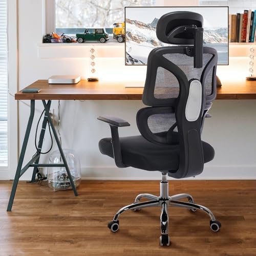 Desk Office Chair,Ergonomic High Back Computer Chair,Big and Tall Reclining Comfy Chair,Lumbar Support Breathable Mesh Swivel Chair with Adjustable Armrests (Black)