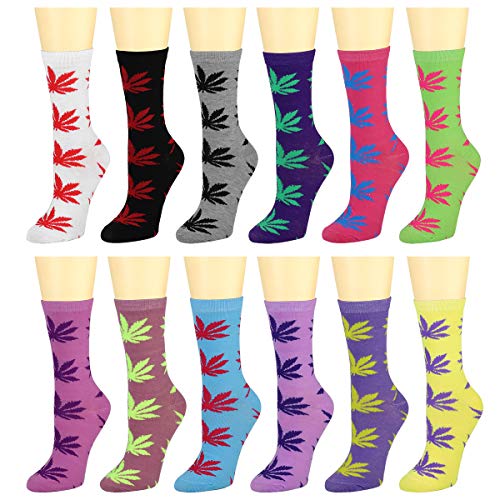 Image of Falari 12 Pairs Women's Cotton Crew Socks Assorted Colors