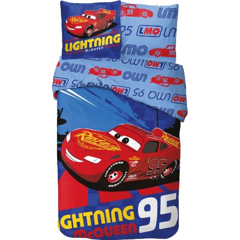Parure Housse De Couette Cars Disney en Coton - 1 Housse de Couette 140cm x 200cm + 1 taie 63cm x 63cm