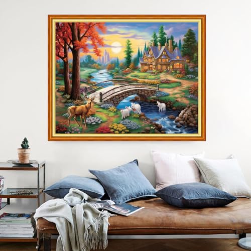 Image of Dimensean Stamped Cross Stitch Kits Full Range of Embroidery Patterns Starter Kits for Beginners Adult DIY Cross Stitches Needlepoint Kits 11CT-Dream Home 16x20 inch