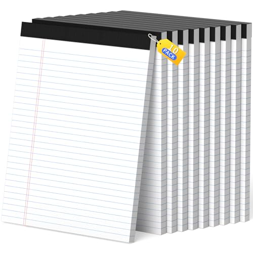 Legal Pads 8.5 x 11, White Note Pads, Wide Ruled Paper - 10 Pack (500 Sheets Total), Thick 80gsm Premium Writing Pads with Perforated Pages & Sturdy Backing Board for Office, School, Home