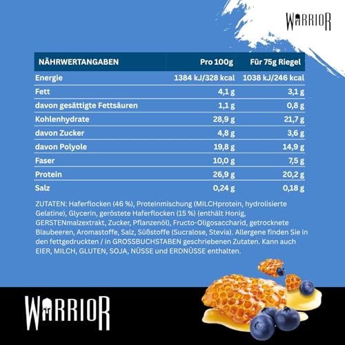 Warrior Raw Proteinriegel 12 x 75 g – Honigbeere 12 Riegel, ballaststoffreich, mit Protein & Hafer, als Snack oder vor dem Training… – Ansicht 5