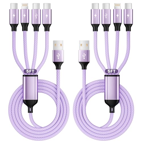 Image of 3 Type-C+ 1IP Ports 4 in 1 Charging Cable for Multiple Devices, 2Pack 5FT