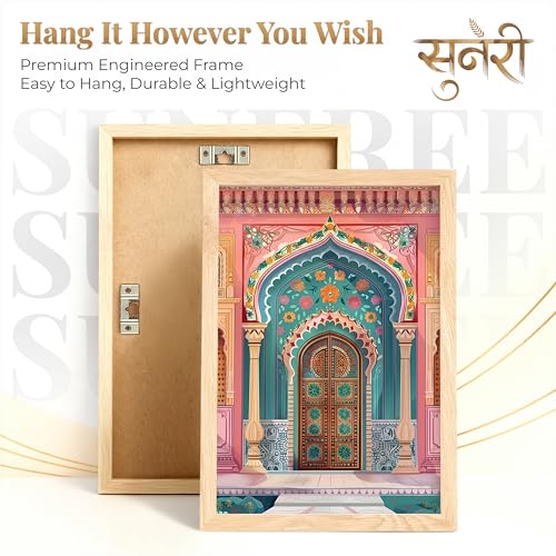 Image of Suneree Rajasthani Haveli Door Wall Art Painting | Set of 2 Framed Paintings | Colorful Indian Architecture Decor for Living Room Bedroom Home | (ART 2, 10x13 INCHES)