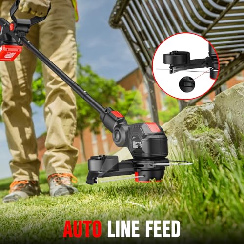 Image of EWORK 20V 12'' Weed Wacker Cordless with Auto Line Feed, 2 in 1 String Trimmer and Edger, Electric Weed Eater Includes 2 Batteries & 6 Spool Lines, Battery Powered Grass Trimmer for Garden, Lawn