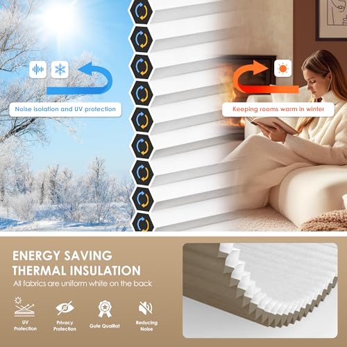 Image of LazBlinds No Drill Cordless Cellular Shades, 23 inch W x 64 inch H, Taupe
