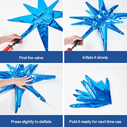 Image of PartyWoo Royal Blue Star Spike Balloons 6pcs Explosion Foil Mylar Balloons