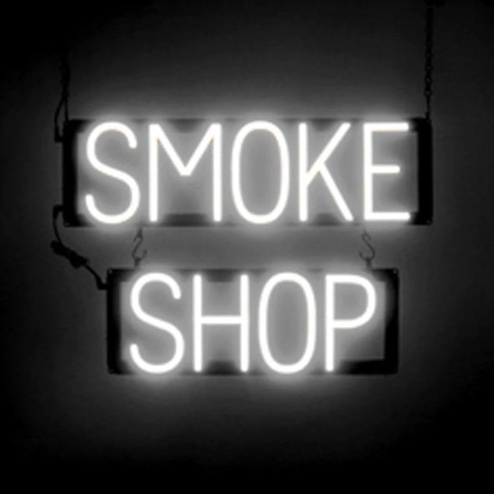 SpellBrite LED Neon SMOKE SHOP Sign for Business - White, 21" x 15"