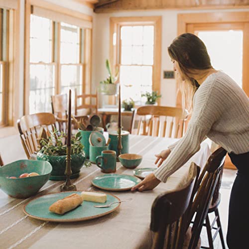 Image of Paseo Road Patina Turquoise 16 Piece Ceramic Southwestern Rustic Cabin Dinnerware Set with Plates, Bowls and Mugs