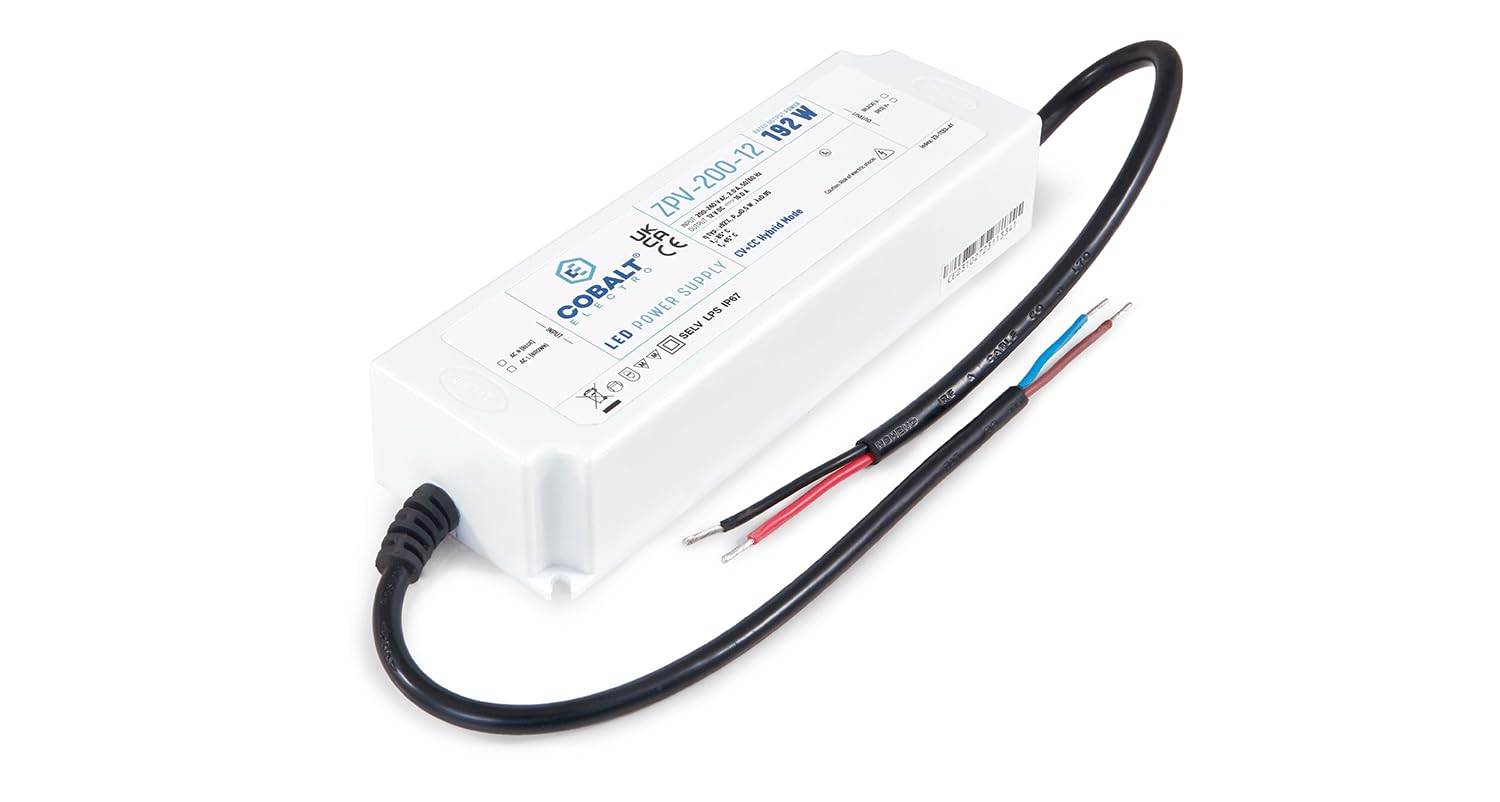 Industrieschienen Trafo - LED CobaltElectro ZPV - Hutschienen Netzteil mit 12V, 192W, 16A - Schutzart IP67 - LED Netzteil - Überspannungsschutz - Passivkühlung - 190x63x38mm