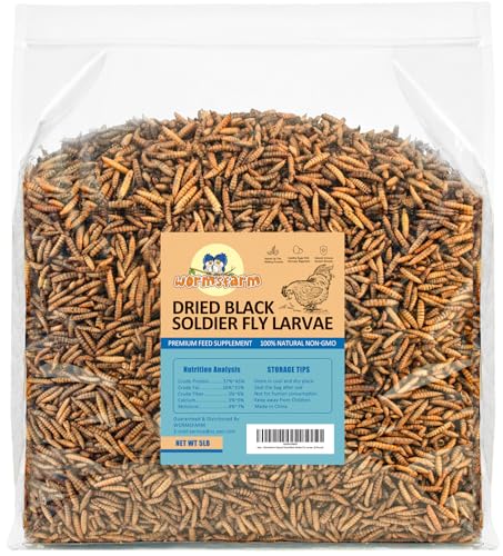 5LB Dried Black Soldier Fly Larvae Treat for Chicken More Calcium Than Mealworms,for Laying Hen,Wild Birds (5 Pound)