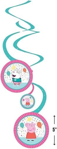Miniatura 3 de Peppa Pig - Decoraciones colgantes en espiral para fiestas, paquete de 12 unidades, papel de aluminio y cartón vibrantes, perfecto para
