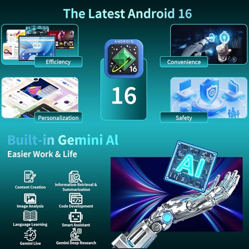 Image of 13 Inch Tablet with Keyboard, Android 16 Tablet, 32GB+256GB+2TB Expand, 1920x1200 IPS Display, Gemini AI, 10000mAh, 8-Core, Wi-Fi, GPS, Large Screen Tablet PC with Case, Mouse, Stylus(Silver Case)