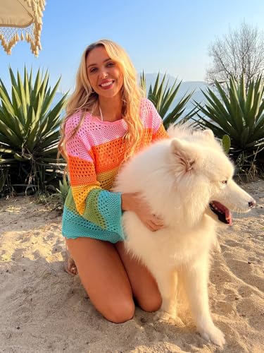 Bellelily Womens Crochet Swimsuit Coverup 2025 Summer Hollow Out Beach Bikini Bathing Suit Cover Up Tunic Top Vacation Shirts4