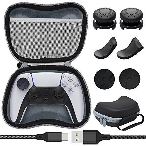 Accessories for PS5 DualSense Controller, 8 in 1 Accessories Bundle with Carrying Case, Protective Cover Case, Thumb Grips Caps, Trigger Extenders and Charging Cable for Playstation 5 Controller