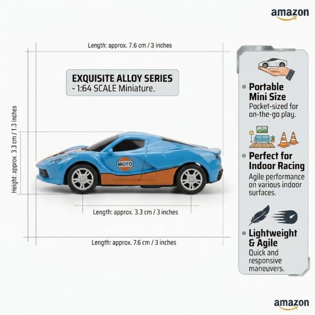 Image of Mini RC Car 1:64 Scale Remote Control Car for Kids, App Controlled Electric Racing Toy with LED Lights, Rechargeable Battery, 2.4GHz Control System, Birthday Gift for Boys & Girls (Blue)