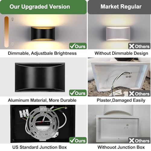 Image of LED Sconces Wall Decor Set of 2, Black, Modern Hardwired Wall Lights | 3000K Warm White, Up and Down Wall Mount, Indoor Lighting, For Living Room Bedroom Hallway Corridor
