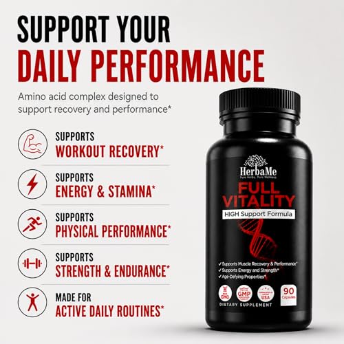 Image of HerbaMe HGH Support Supplement for Men & Women, 90 Capsules - Naturally Supports Human Growth Hormone, Amino Acid Complex with Arginine & Colostrum - Supports Nighttime Recovery, Energy & Performance