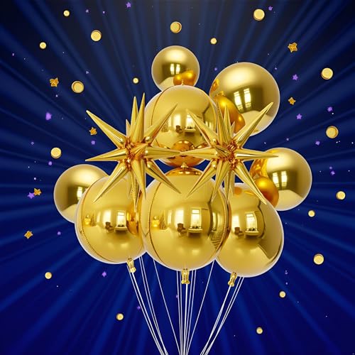 Image of Toys Treasure 6pcs 22 inch Gold Metallic Foil Balloons Set - 4D Star Ball Balloons for Birthday Disco Dance Graduation New Year Decorations