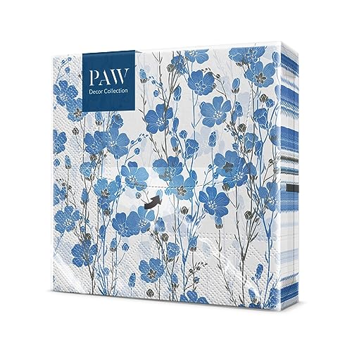 PAW - Servilletas Papel 3 Capas (33 x 33 cm) I 20 Unidades I Servilletas con Diseño de Naturaleza I Servilletas Papel Decoradas para Cumpleaños, Fiesta, Decoupage I Color: Flax Plants