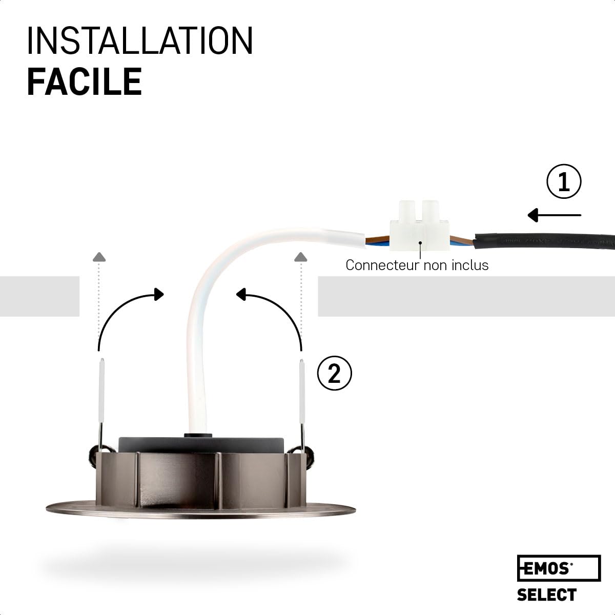EMOS Spot LED encastrable 230V, 4.9W / 380lm | Spot LED Extra Plat 50° orientable, blanc chaud 3000K | Lot de 6 Spots de plafond pour l'intérieur, Plafonnier LED encastré, couleur argenté