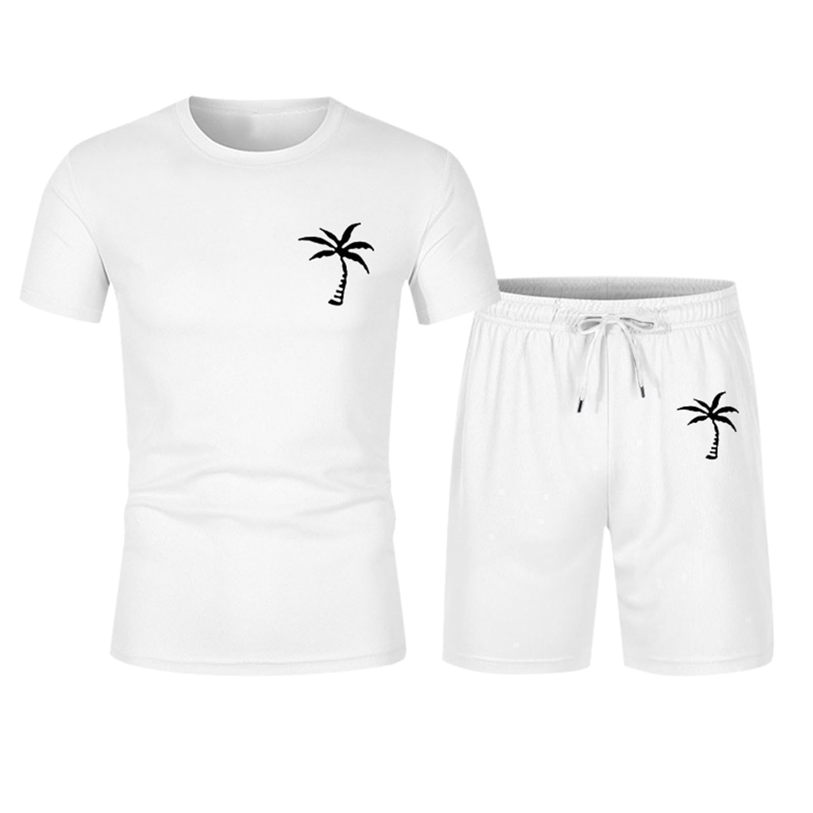 Genérico Chándal Hombre 2 Piezas Verano 2026 Conjunto Deportivo Camiseta Manga Corta Estampado de Palmeras Pantalones Cortos Transpirable Cómodo Traje Casual para Jogging y Ocio