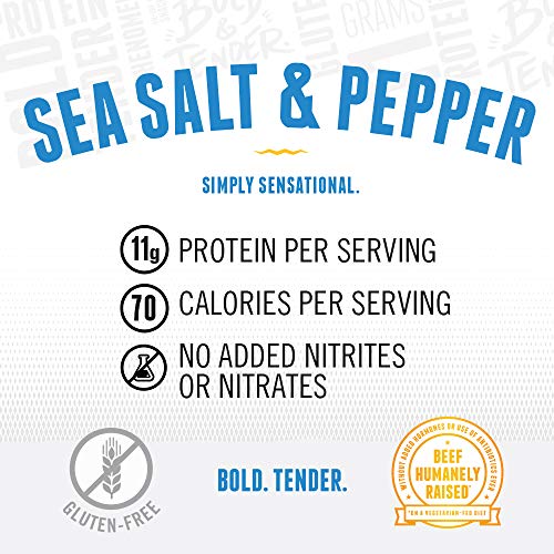 Perky Jerky Wagyu Beef, Sea Salt & Pepper, 2.2 Ounce (Pack of 8) - 200mg sodium - 12g Protein per serving - Low Fat - 100% US Sourced - Tender Texture