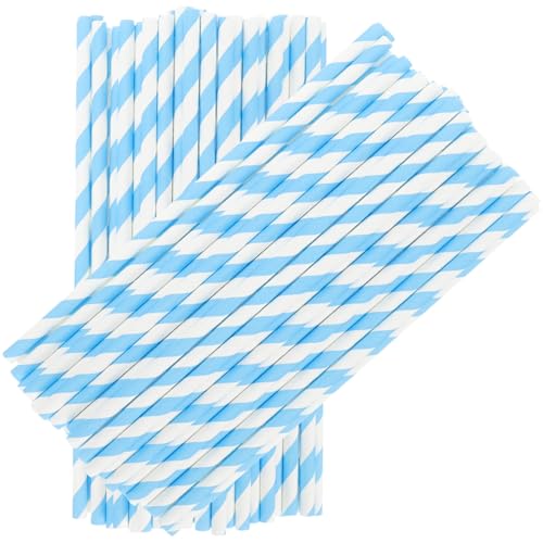 100 pitillos de papel rayados azul marino desechables miniatura 1