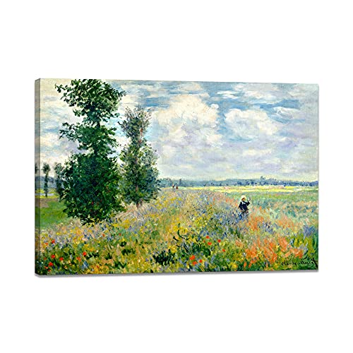 クロード・モネ ポスター ポピー畑 油絵 複製画 風景画 絵画 インテリア アートフレーム 複製絵 絵画 寝室 絵 オフィス お風呂 大きな絵画 風水 玄関 アート 絵画 額入り 木枠付きの完成品(50x75cm)