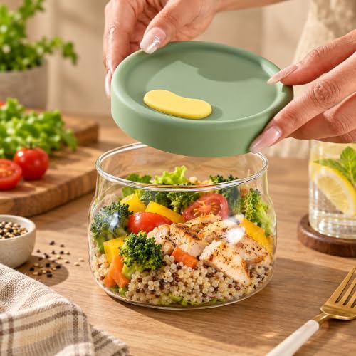 Image of bellemax 900ML Glass Storage Jar with Airtight Leakproof Lid | Transparent Food Storage Containers for Kitchen, Fridge & Pantry | Glass Salad, Fruit, Snack, Dry Fruit Set of 2
