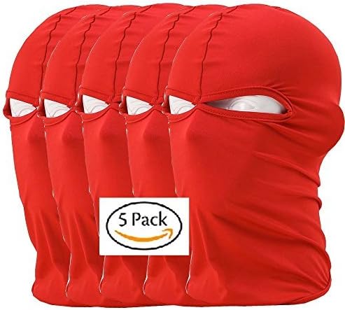 Roll Over Image to Zoom in 2018 5PCS New Black Balaclava 1-Pack Face Mask Motorcycle Helmets Liner Ski Gear Neck Gaiter Ski Mask Accessories (red)