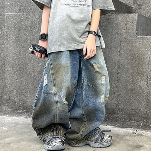 Girls Cargo Baggy Pants Elastic Waist Wide Leg Jeans Loose Casual Denim Pants with Pockets Comfortable Stylish3