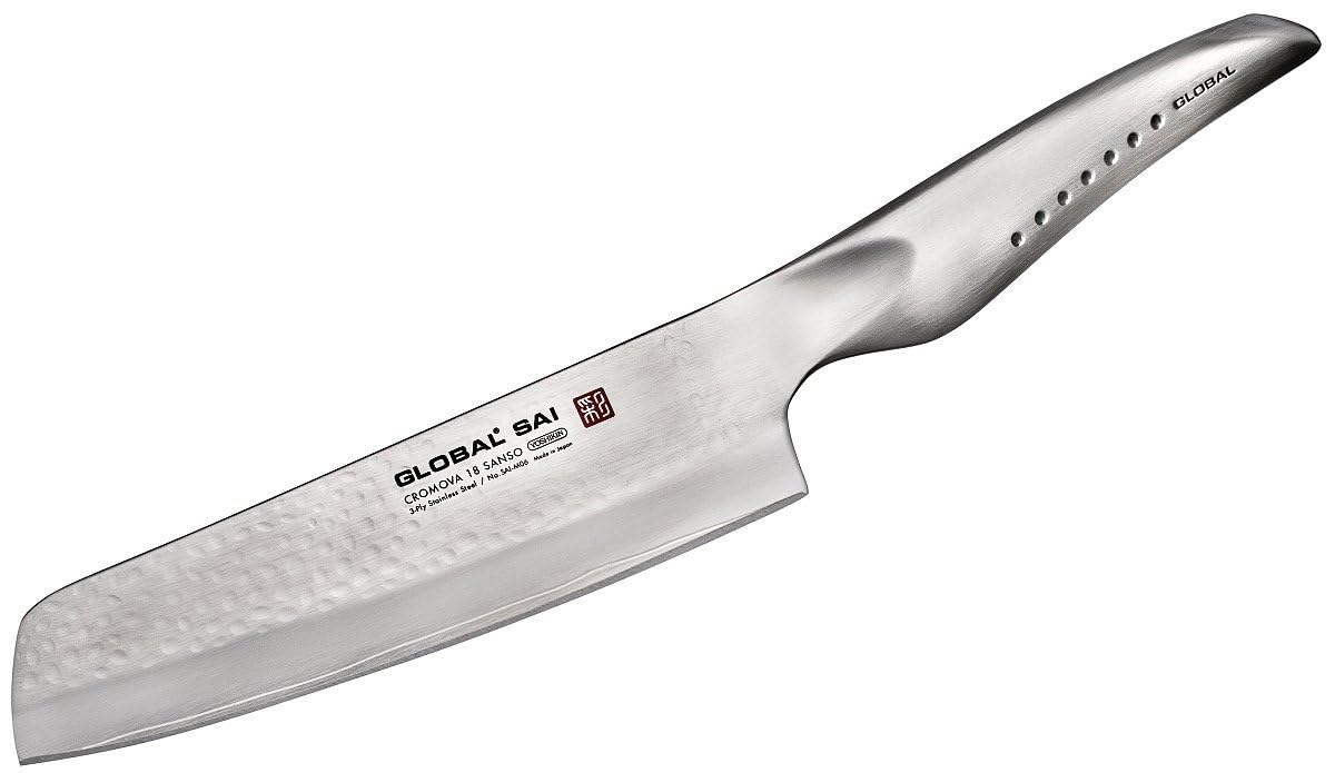 Global SAI 6 Inch Vegetable Knife - Lightweight Japanese Stainless Steel, Razor Sharp Edge, Hand Hammered Blade, Thumb Rest, Made in Japan, SAI-M06