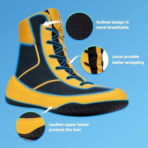 Image of Wrestling Boxing Boots Wide for Men Youth High Top Non-Slip | Comfortable Breathable Lightweight for Competition & Training