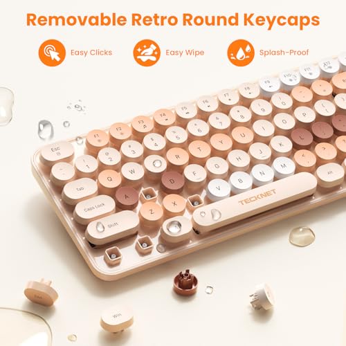 Image of TECKNET Wireless Keyboard and Mouse Combo, Dual Bluetooth & 2.4G, Full Size Retro Typewriter Keyboard with Number Pad, Quiet Round Keys, Colorful Design for Laptop, PC, Tablet, Home Office