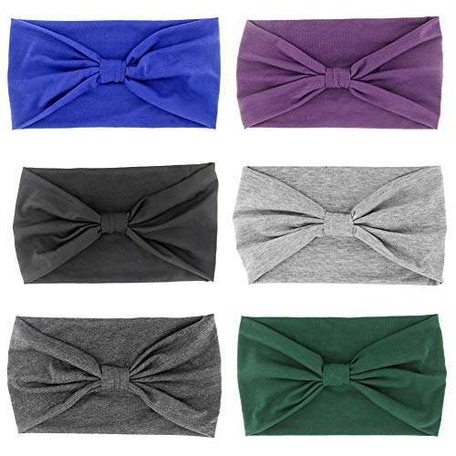 Yeshan Multi-style Casual Sports Headwear, Stretchy Breathable Moisture Wicking Wide Knot Headband Head Wrap for Workout, Running,Yoga and Fitness,pack of 6