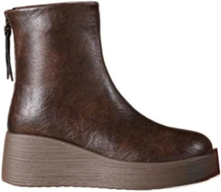 Women's Platform Wedge Ankle Boots Chunky Sole Booties, Retro Style Rear Zipper Round Toe Shoes, Fall Winter Casual Footwear