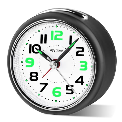Ayybboo Réveil Analogique Silencieux sans Tic-Tac,Réveil de Voyage avec Lumineux et Snooze,3.27in Petite Horloge Bureau à Gros Chiffres,Facile à...