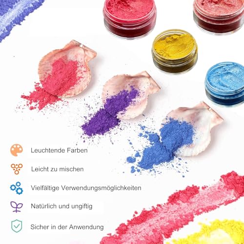 Canollo 10 Mica Pulver 10g, Farbpigmente für Gießpulver, Perlglanz Epoxidharz Farbe metallischer Pulver für Seifenfarbe, Kerze, Schmuckherstellung, Kosmetischer, Nagellack, Badebomben, Malerei
