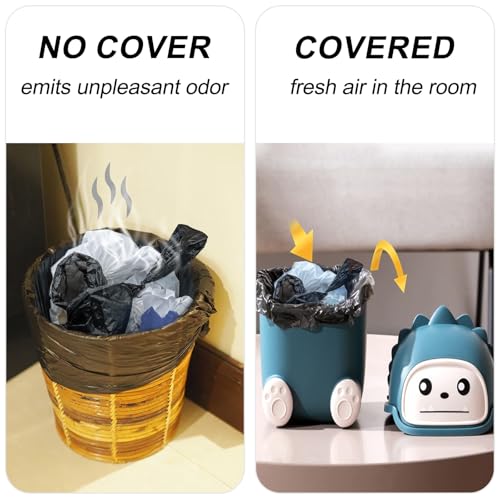 Image of Cute Desktop Trash Can Plastic Creative Mini Lovely Living Room Dining Table Wastebasket with Lid Small Plastic Storage Bin for Home Children Bedroom (Dark Blue Monster)