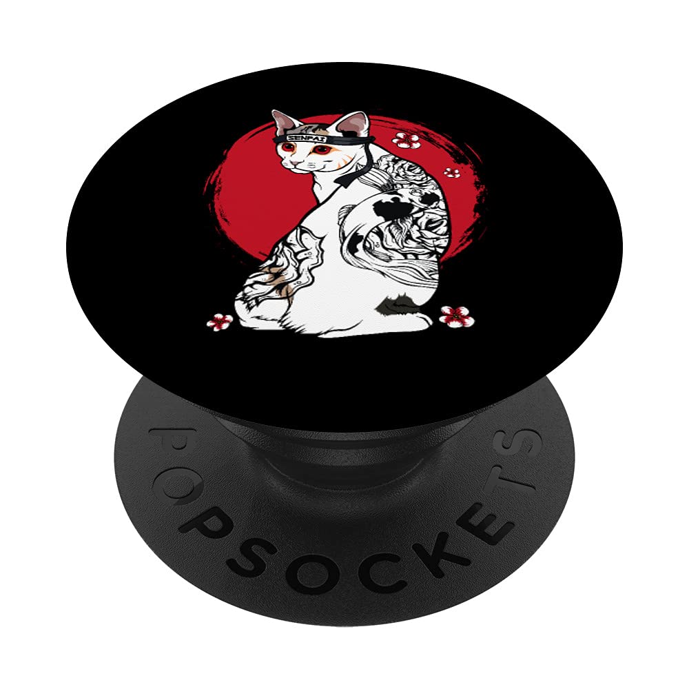 Japanese Samurai Senpai Cat Tattoo Teacher Master Japan Art PopSockets Swappable PopGrip